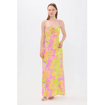 Rochie maxi -  imprimeu floral - roz - textil
