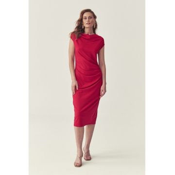 Rochie midi cambrata cu aspect drapat - Rosu