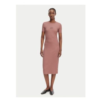 Rochie midi cambrata cu maneca scurta si detaliu logo