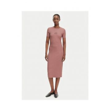 Rochie midi cambrata cu maneca scurta si detaliu logo