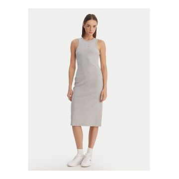Rochie midi cambrata fara maneci din amestec de bumbac