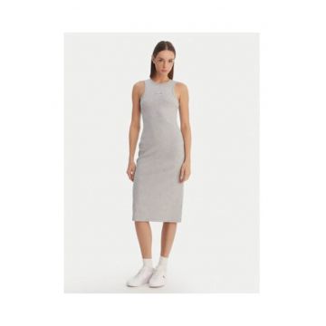 Rochie midi cambrata fara maneci din amestec de bumbac