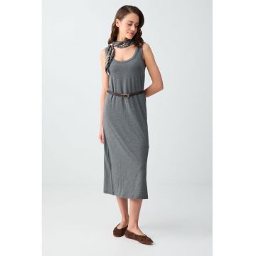 Rochie midi cu croiala lejera - Gri antracit