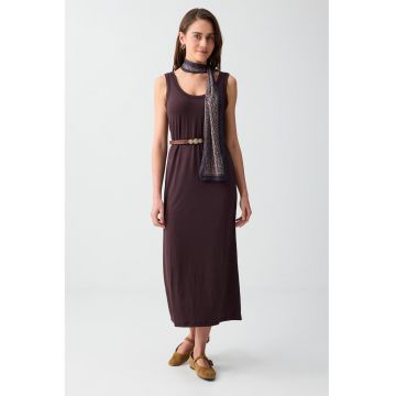 Rochie midi cu croiala lejera - Maro cognac