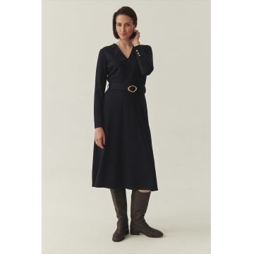 Rochie midi cu decolteu in V - Albastru ultramarin