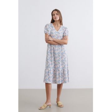 Rochie midi cu decolteu in V - Multicolor