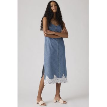 Rochie midi cu decolteu in V si slituri laterale - Albastru