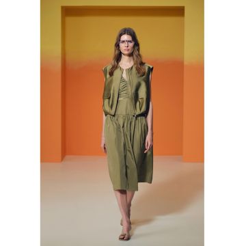 Rochie midi cu decolteu in V - Verde masliniu inchis