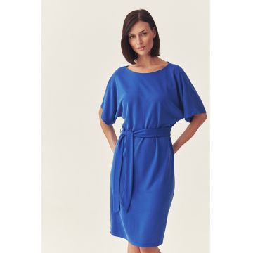 Rochie midi cu decolteu rotund - Albastru royal