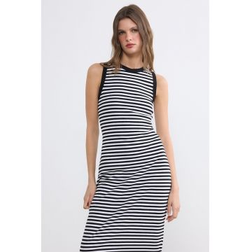 Rochie midi cu dungi - Alb/Bleumarin