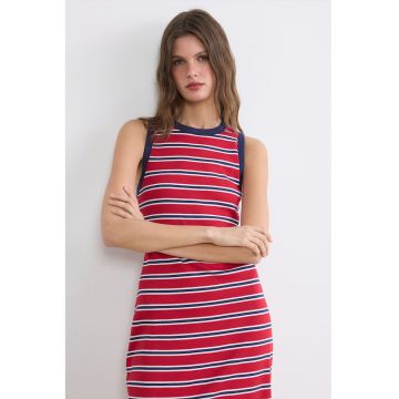 Rochie midi cu dungi - Alb/Rosu vermillion/Bleumarin
