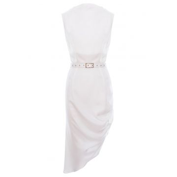 Rochie midi cu falduri asimetrice din vascoza - Alb