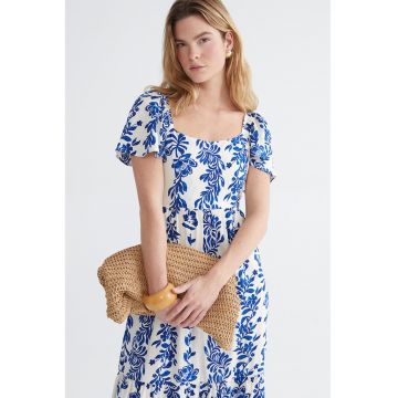Rochie midi cu model - Alb/Albastru