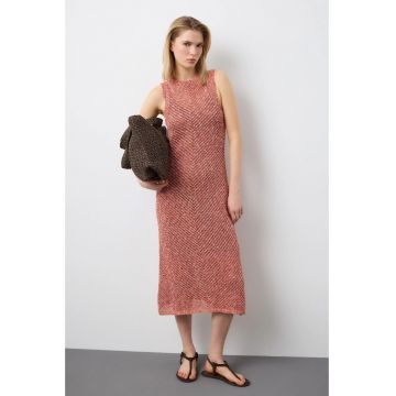 Rochie midi cu model cu perforatii - Alb/Portocaliu