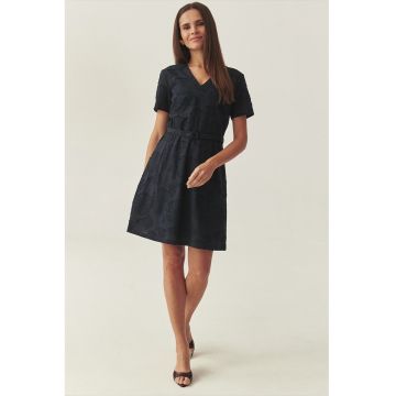 Rochie midi cu model si curea in talie - Albastru ultramarin
