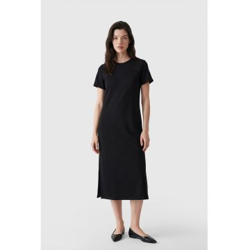 Rochie midi cu model uni - Negru