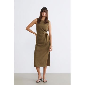 Rochie midi cu slit lateral - Kaki