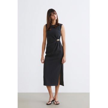 Rochie midi cu slit lateral - Negru