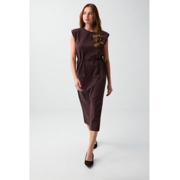 Rochie midi din amestec de bumbac - Maro inchis