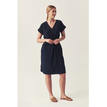 Rochie midi din amestec de in si lyocell - Albastru ultramarin
