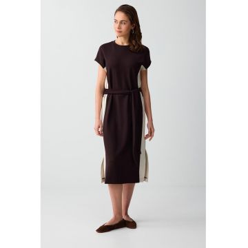 Rochie midi din amestec de modal cu cordon - Maro pamantiu