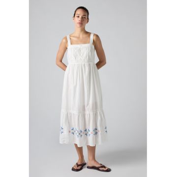 Rochie midi din bumbac cu croiala evazata - Alb murdar