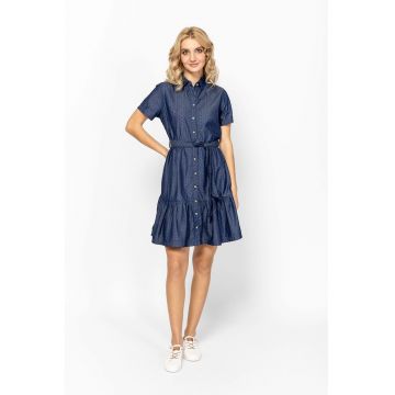 Rochie midi din bumbac Volanka - Albastru prafuit