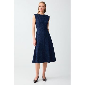 Rochie midi din material jacquard - Bleumarin