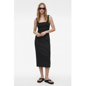 Rochie midi dreapta cu buline - Negru