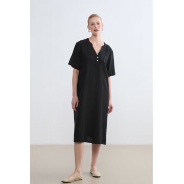 Rochie midi dreapta din amestec de in - Negru
