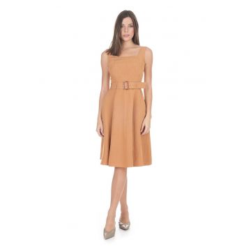 Rochie midi evazata cu decolteu patrat