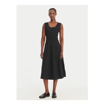 Rochie midi evazata fara maneci cu model uni