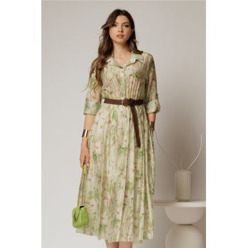Rochie midi verde cu imprimeuri din tencel