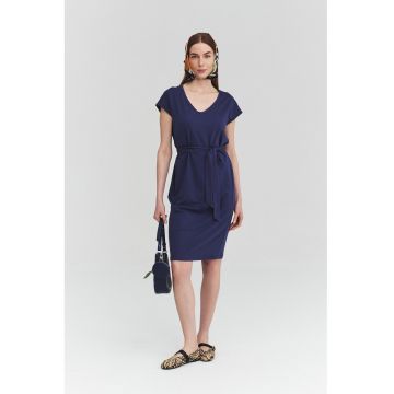 Rochie mini cu decolteu in V si cordon - Albastru indigo