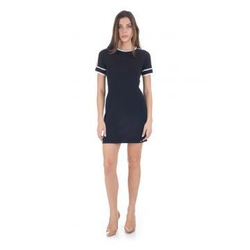 Rochie mini cu maneca scurta si detalii contrastante