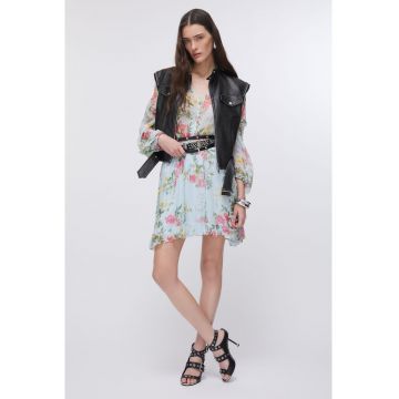 Rochie mini cu model floral - Albastru deschis