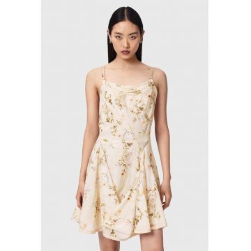 Rochie mini din amestec de bumbac organic cu model floral Claire - Portocaliu pal/Verde masliniu/Crem