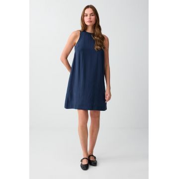 Rochie mini din amestec de modal fara maneci - Albastru inchis