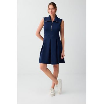 Rochie mini evazata cu fermoar scurt - Bleumarin