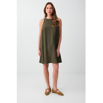 Rochie mini fara maneci din amestec de modal - Verde masliniu