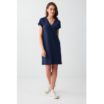 Rochie mini lejera din amestec de modal cu decolteu in V - Bleumarin