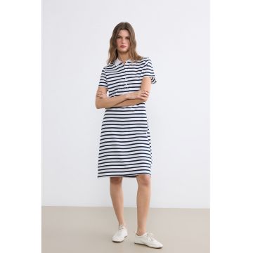 Rochie polo cu dungi - Alb/Bleumarin
