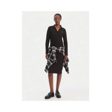 Rochie polo tricotata fin - cu maneca lunga
