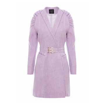 Rochie sacou din in cu maneci raglan si curea dubla