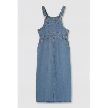Rochie-sarafan midi din amestec de lyocell - Albastru stins
