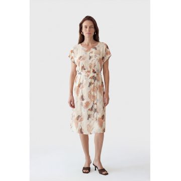 Rochie scurta cu imprimeu floral - Portocaliu persan/Crem/Gri inchis