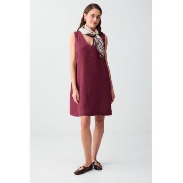 Rochie scurta din amestec de in - Visiniu