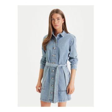 Rochie scurta din denim cu cordon in talie