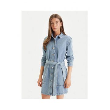 Rochie scurta din denim cu cordon in talie