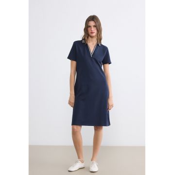 Rochie scurta polo din amestec de bumbac - Bleumarin